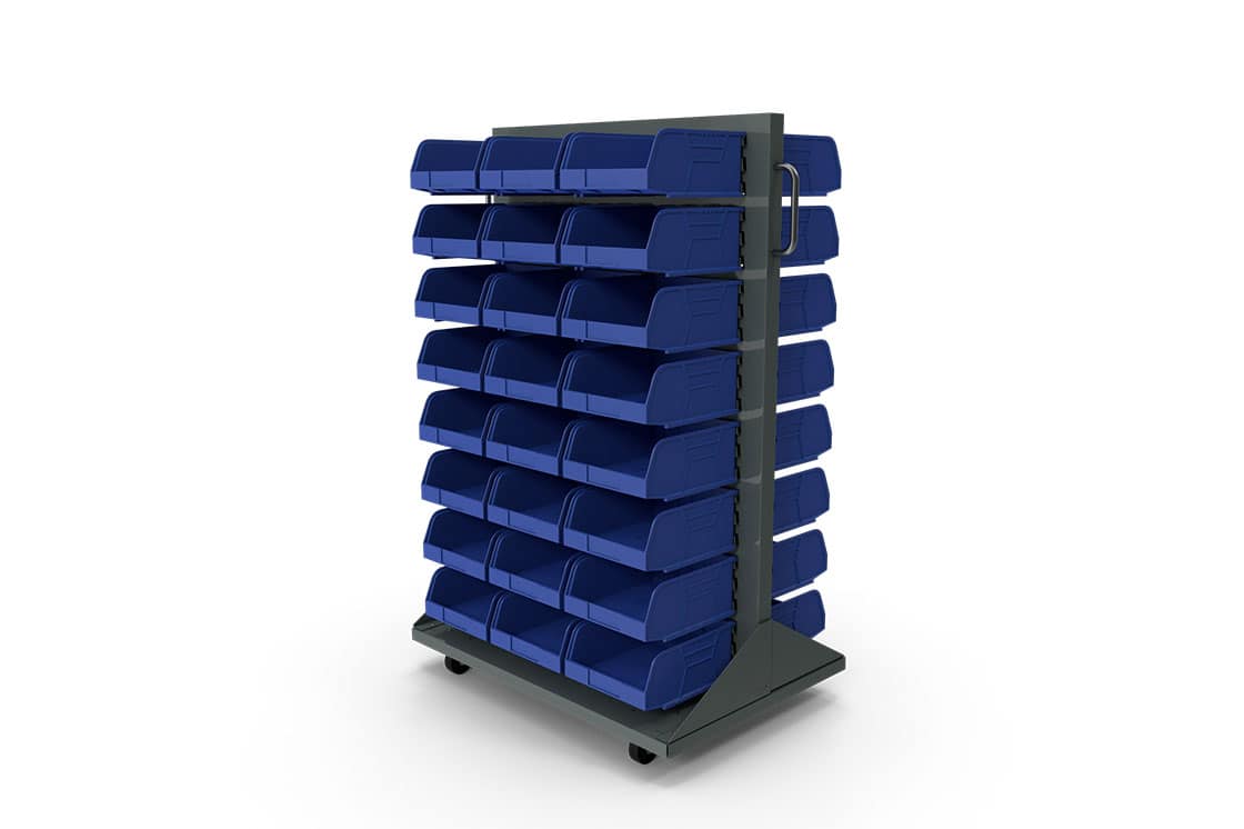 Stackable storage bins make the most of vertical space and are perfect for storing small items.