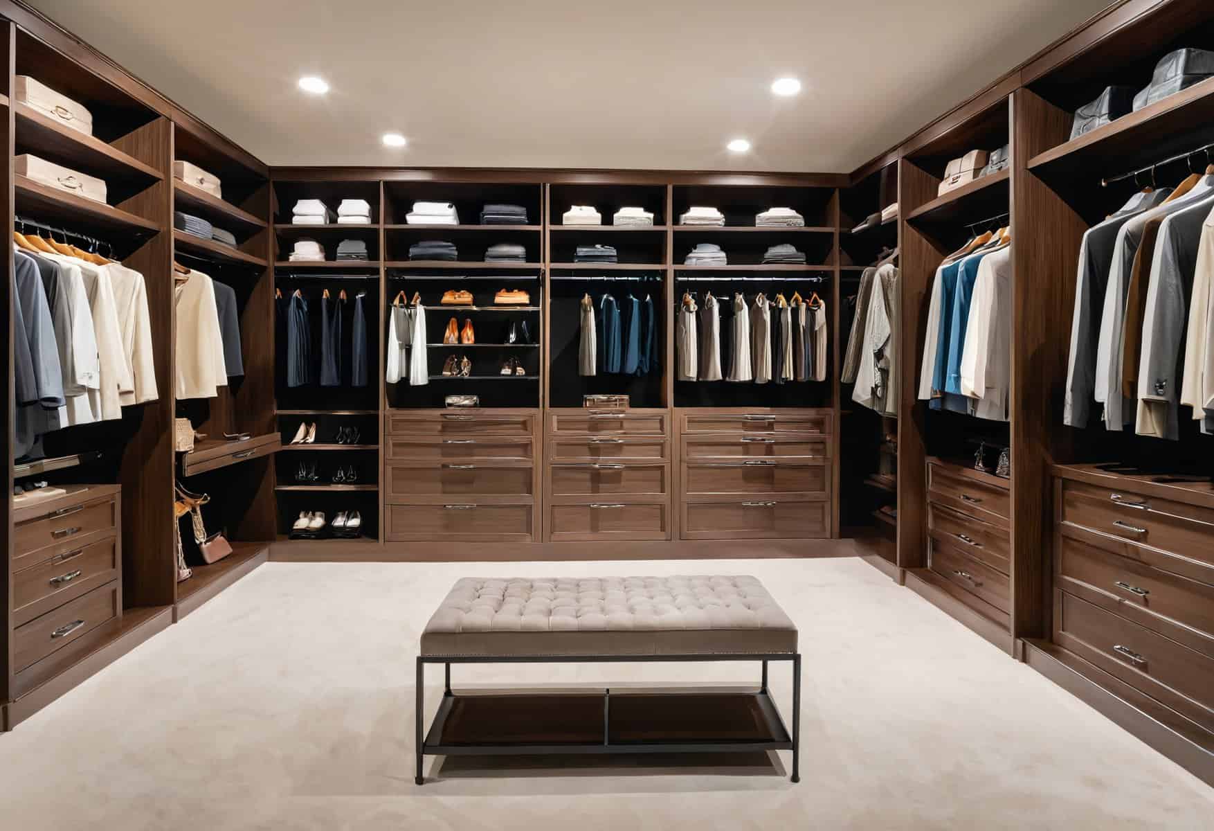 Walk-in closet designed to fit individual lifestyle needs. 