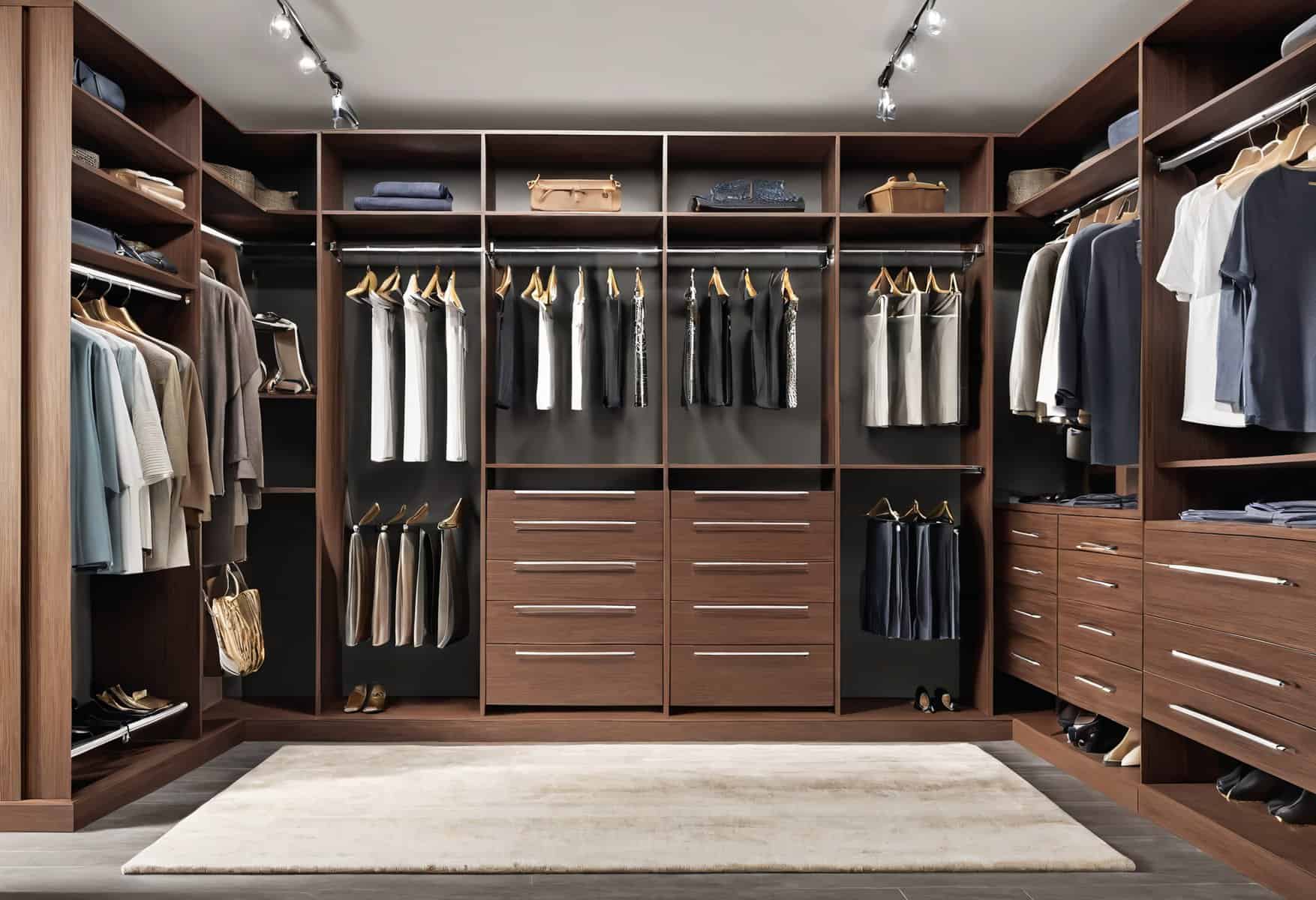 Organized walk-in closet layout tailored to unique lifestyle. 