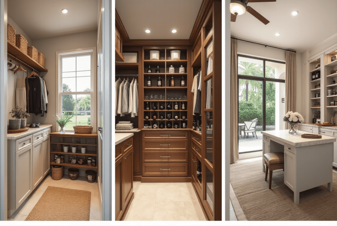 Specialty Custom Closets for Sarasota Lifestyles Beach gear closet, wine collector’s closet, and luxury dressing room designed for Sarasota homeowners with active and upscale lifestyles.
