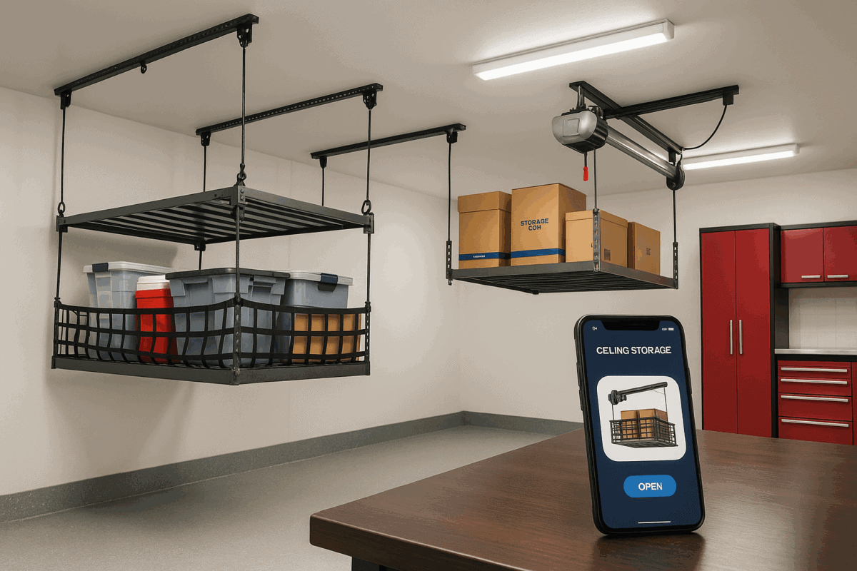 Manual vs motorized garage ceiling racks in Sarasota garage