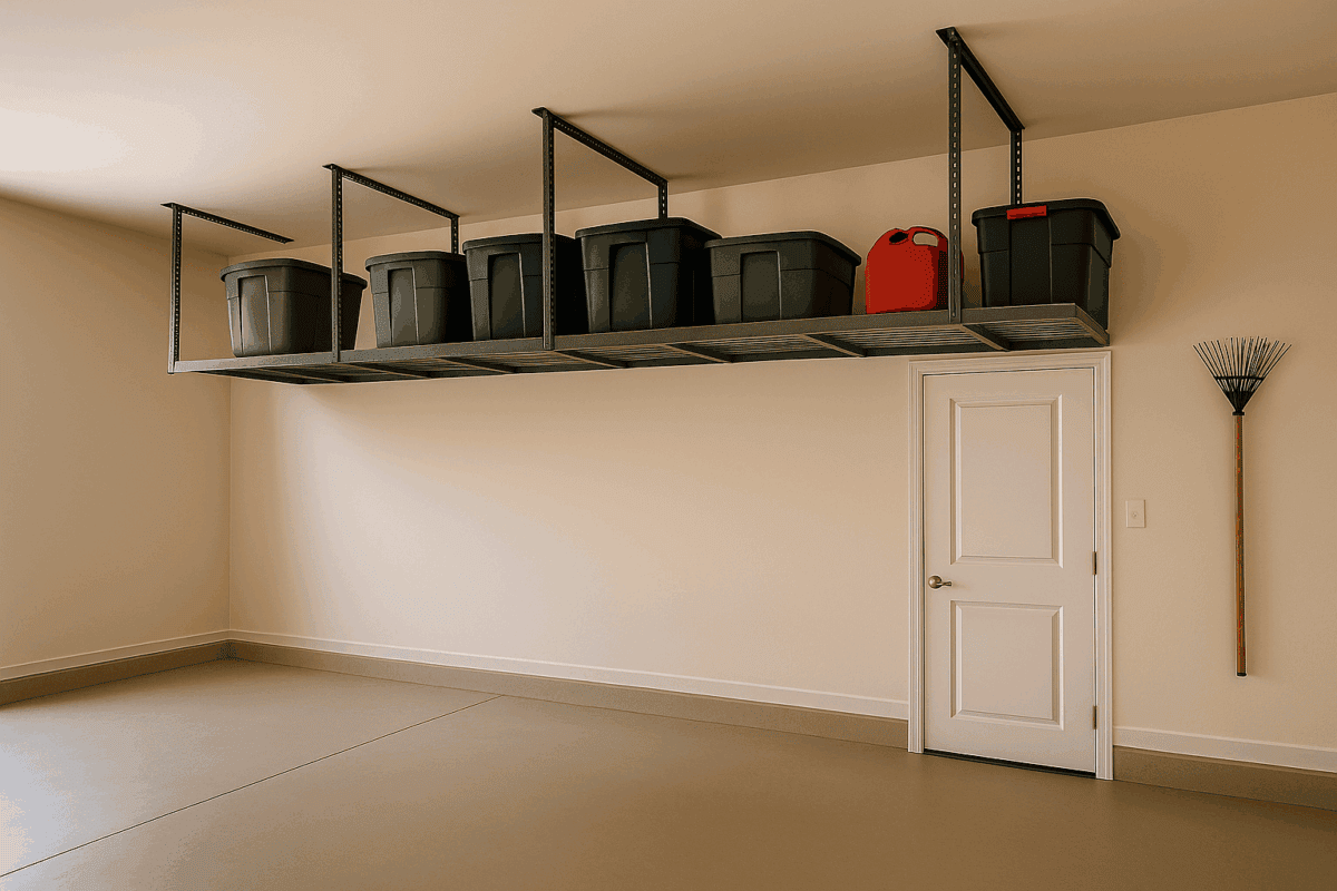 Stationary Overhead Garage Racks in Sarasota Home Stationary overhead garage racks installed in a Sarasota garage
