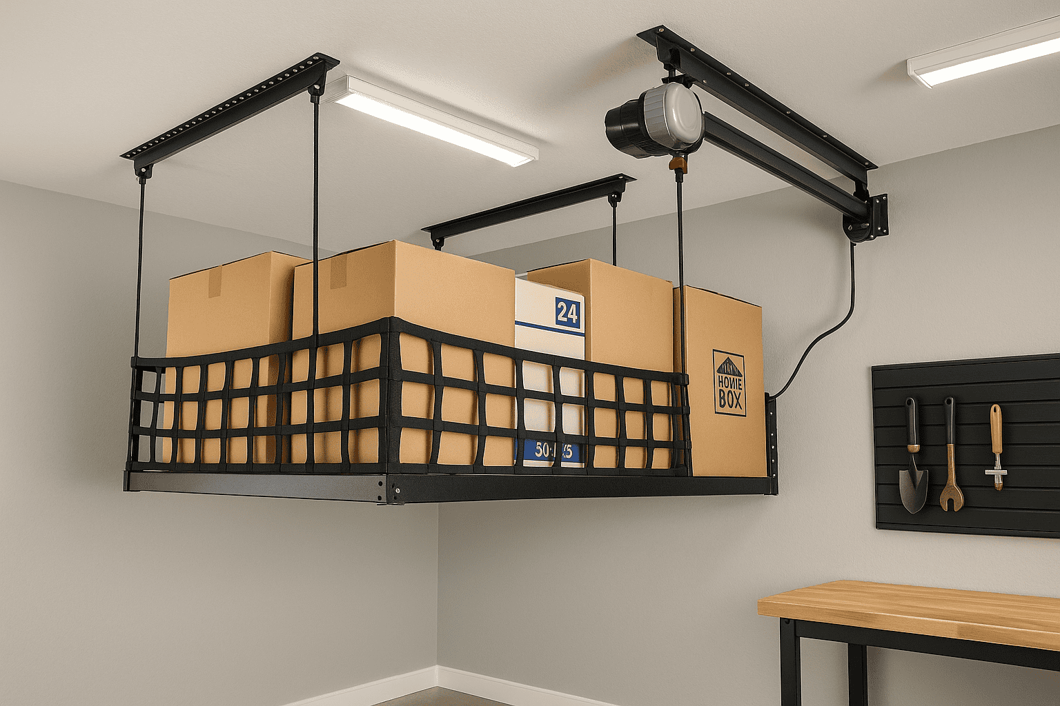Garage Car Racks Motorized Garage Overhead Racks - TRU Home Pros